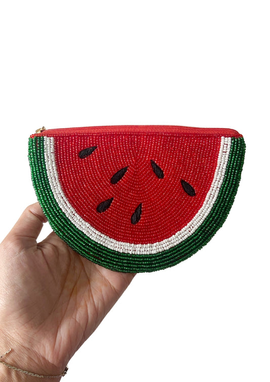 Handmade Beaded Watermelon Coin Zip Purse