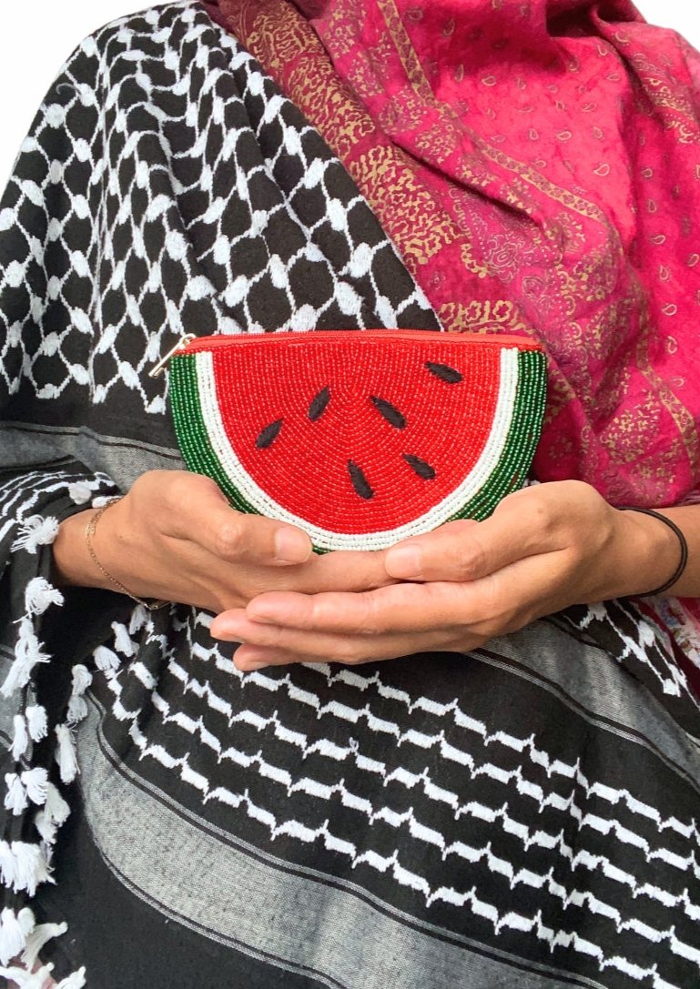 Handmade Beaded Watermelon Coin Zip Purse