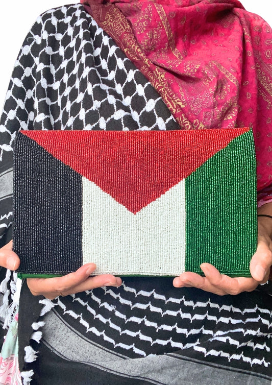 Handmade Beaded Palestine Flag Clutch Purse