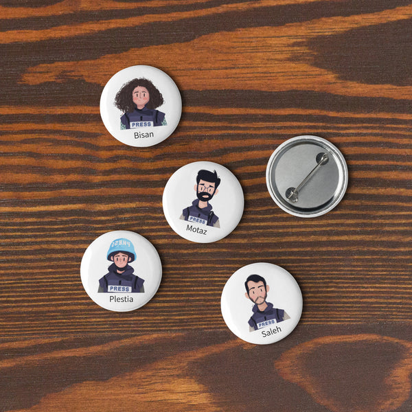 Gaza Press by @ffelkfelk | Set of 5 pin buttons | 100% of proceeds for emergency Gaza aid