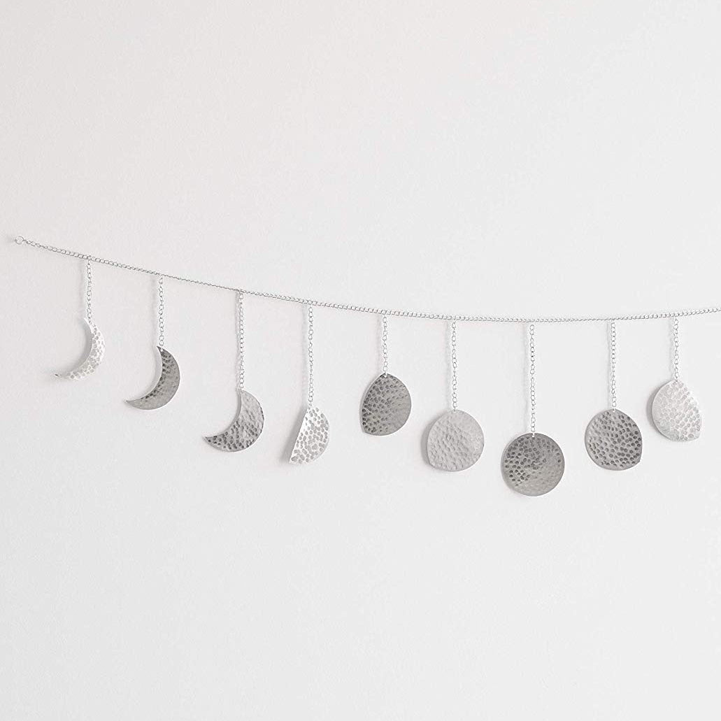 Silver Hammered Metal Moon Phase Garland