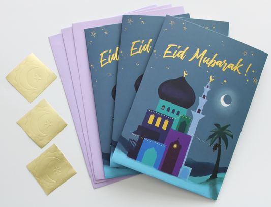 Festive Night Gold Foil Eid Mubarak Greeting Card Set of 3