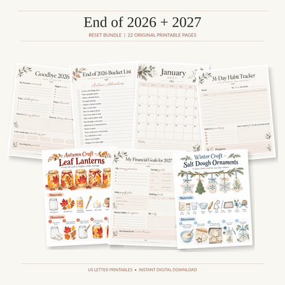 End The Year Right! 2026-2027 Printable Planner Calendar Budget & Habit Tracker