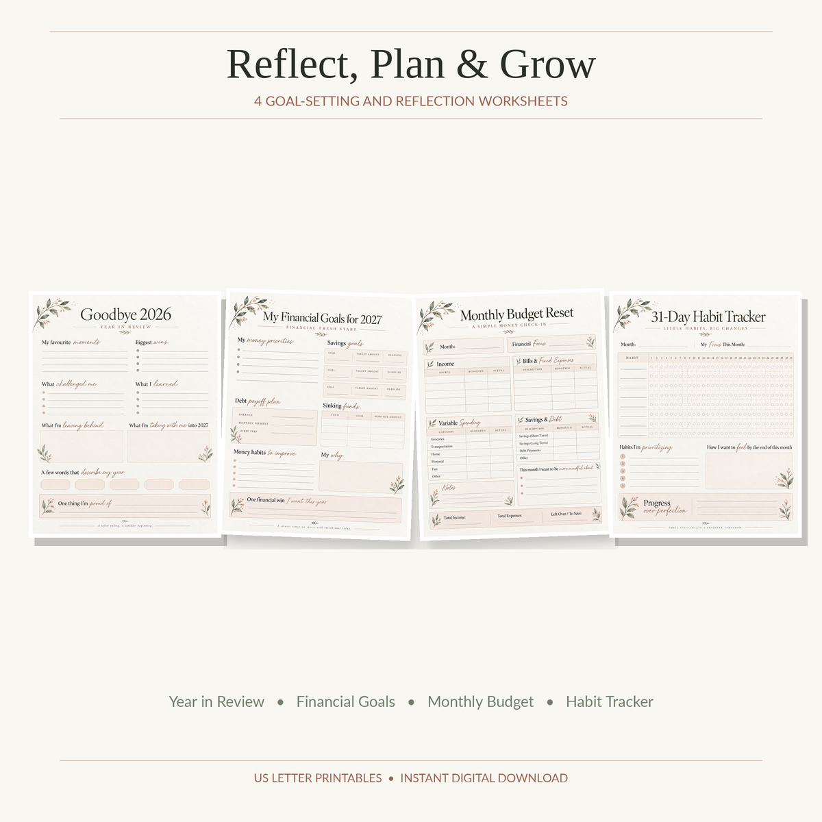 End The Year Right! 2026-2027 Printable Planner Calendar Budget & Habit Tracker
