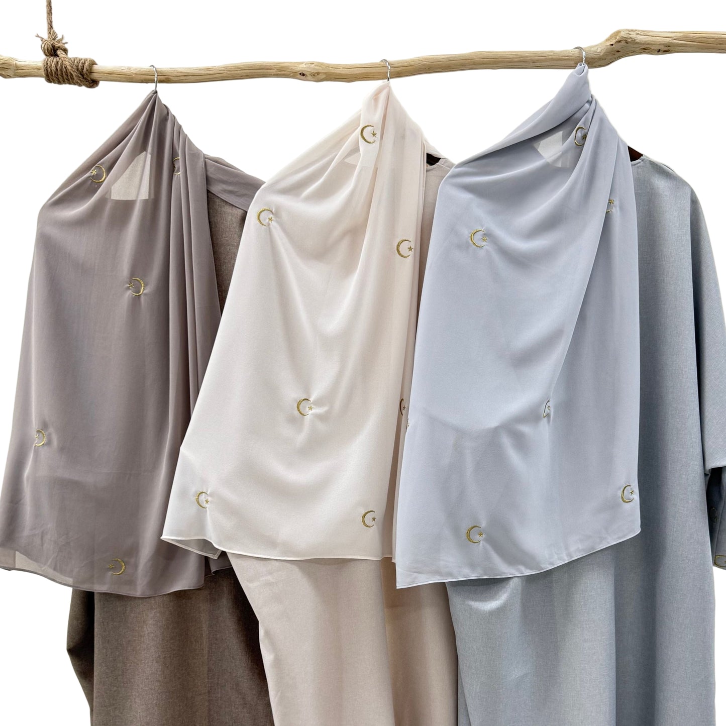 Embroidered Gold Moon & Star Abaya & Hijab Set of 2