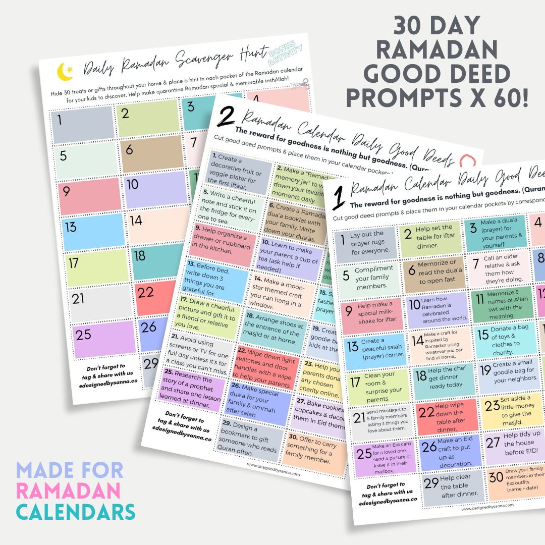 60 Ramadan Good Deed Calendar Prompts | Digital Download