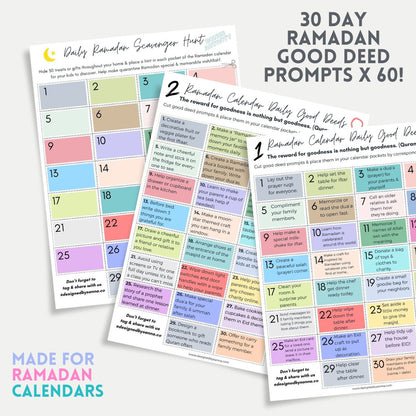 60 Ramadan Good Deed Calendar Prompts | Digital Download