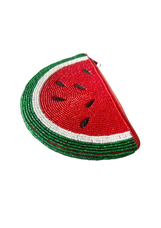 Handmade Beaded Watermelon Coin Zip Purse