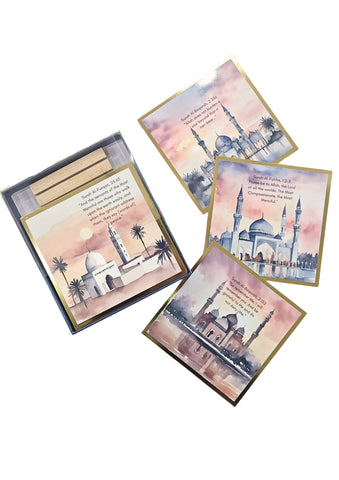 PREORDER 30 Days of Inspirational Quran Ayahs Mosque Gold Foil Art Cards