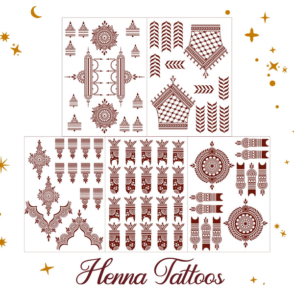 PREORDER 10 SHEET BUNDLE - 5 Henna Designs Temporary Tattoo Stickers Mehndi Eid Ramadan Pakistan Adornment Festive Celebration Wedding Party