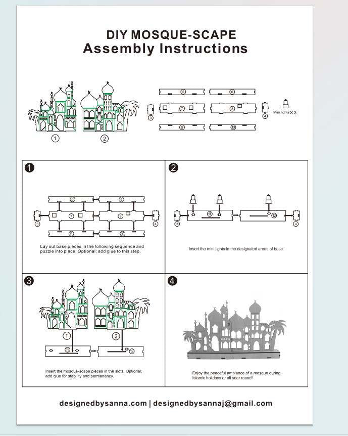 Decorative Light-up Wooden Mosque-Scape DIY Kit