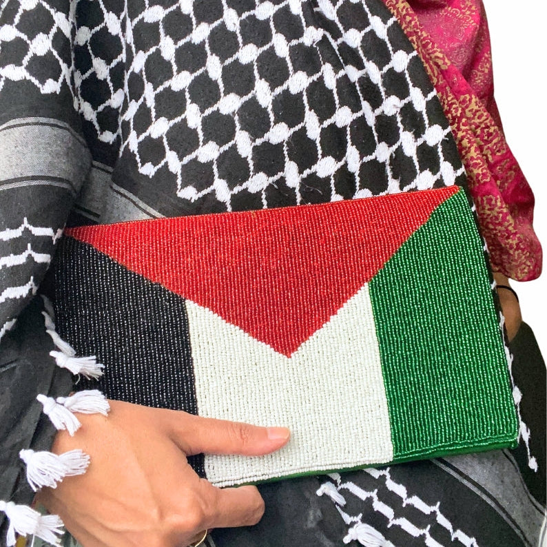 Handmade Beaded Palestine Flag Clutch Purse