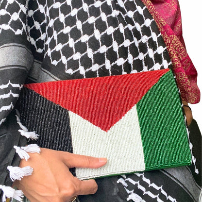 Handmade Beaded Palestine Flag Clutch Purse