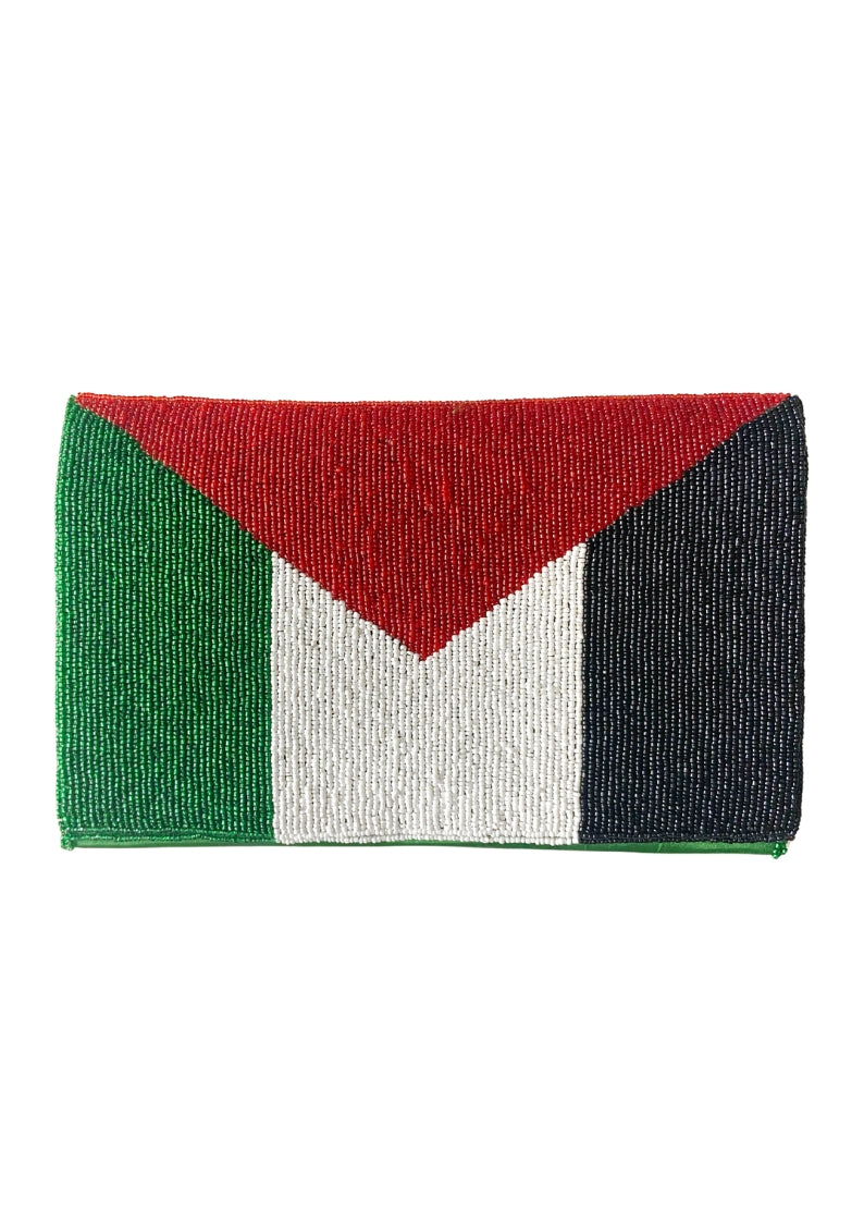 Handmade Beaded Palestine Flag Clutch Purse