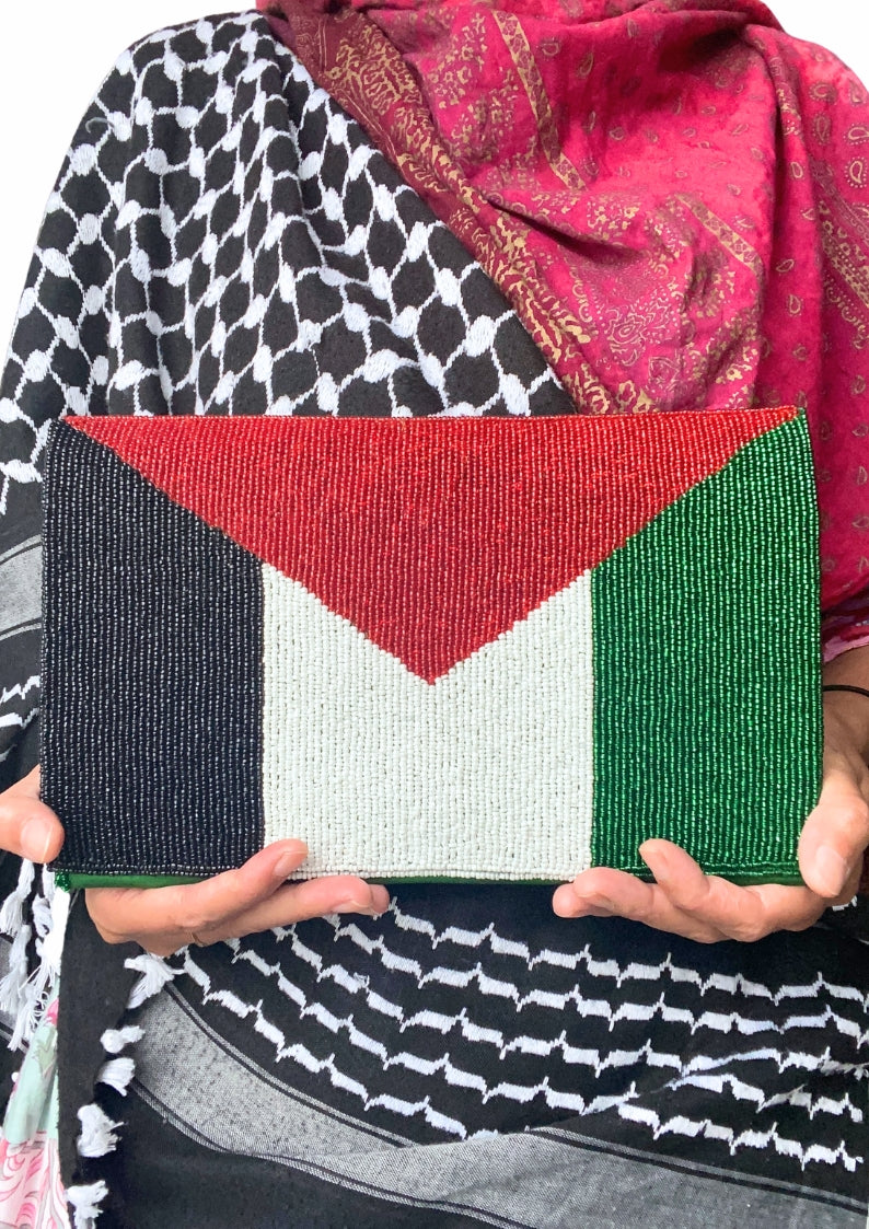 Handmade Beaded Palestine Flag Clutch Purse