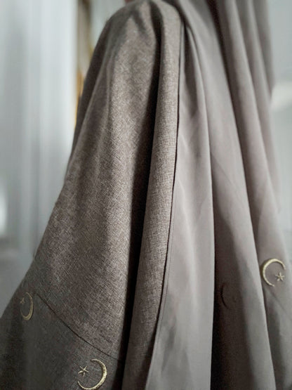 Embroidered Gold Moon & Star Abaya & Hijab Set of 2