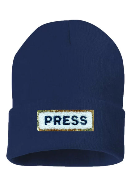 Chenille Press Patch Knitted Beanie Hat One Size Fits All | student protest anti-war Gaza Press Free Palestine Social Justice Alaqsa Alquds hijab muslim islam winter cozy warm clothing