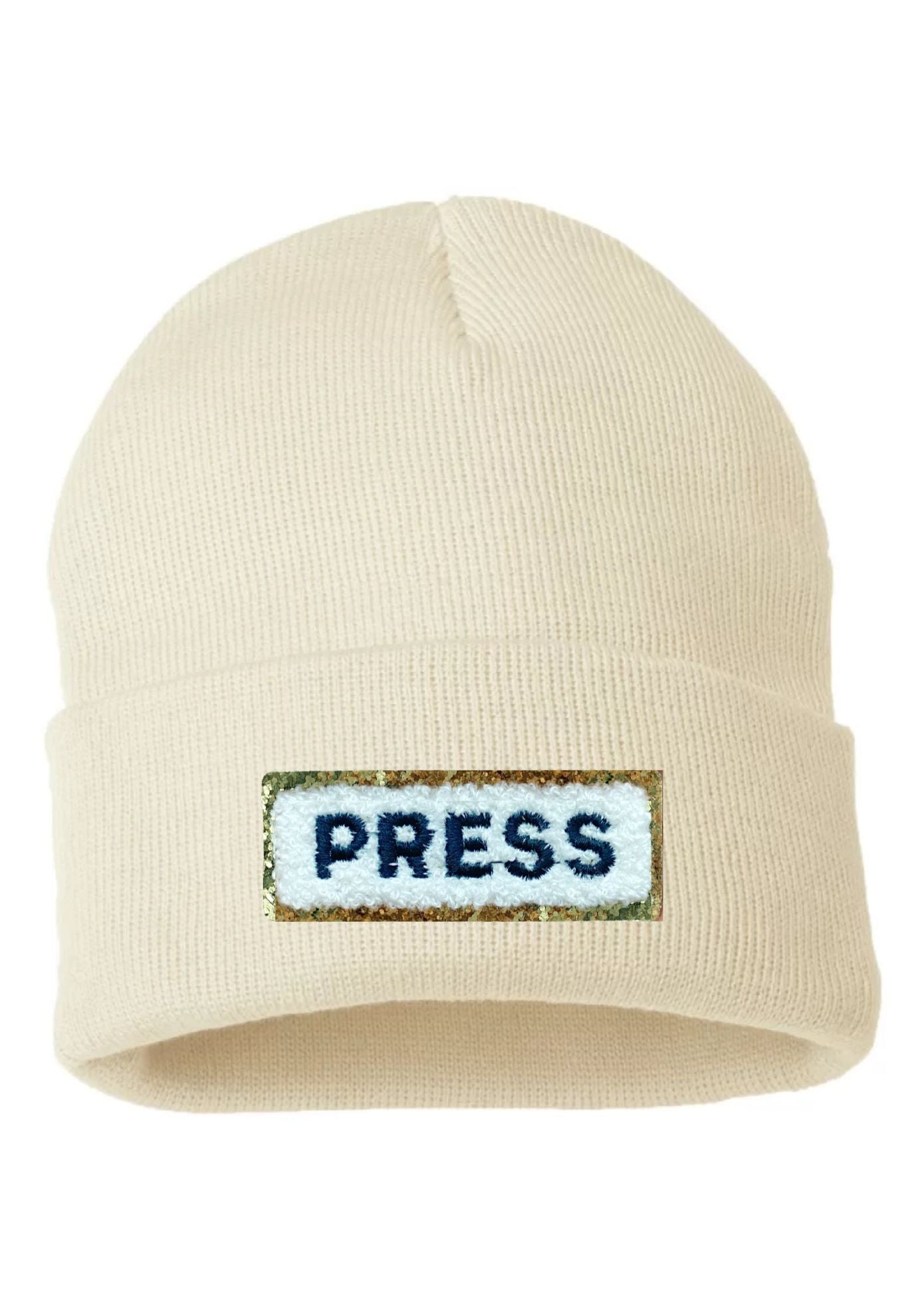 Chenille Press Patch Knitted Beanie Hat One Size Fits All | student protest anti-war Gaza Press Free Palestine Social Justice Alaqsa Alquds hijab muslim islam winter cozy warm clothing