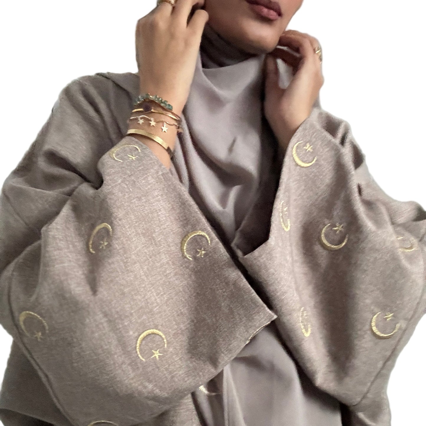 Embroidered Gold Moon & Star Abaya & Hijab Set of 2