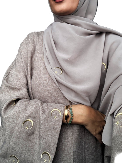 Embroidered Gold Moon & Star Abaya & Hijab Set of 2