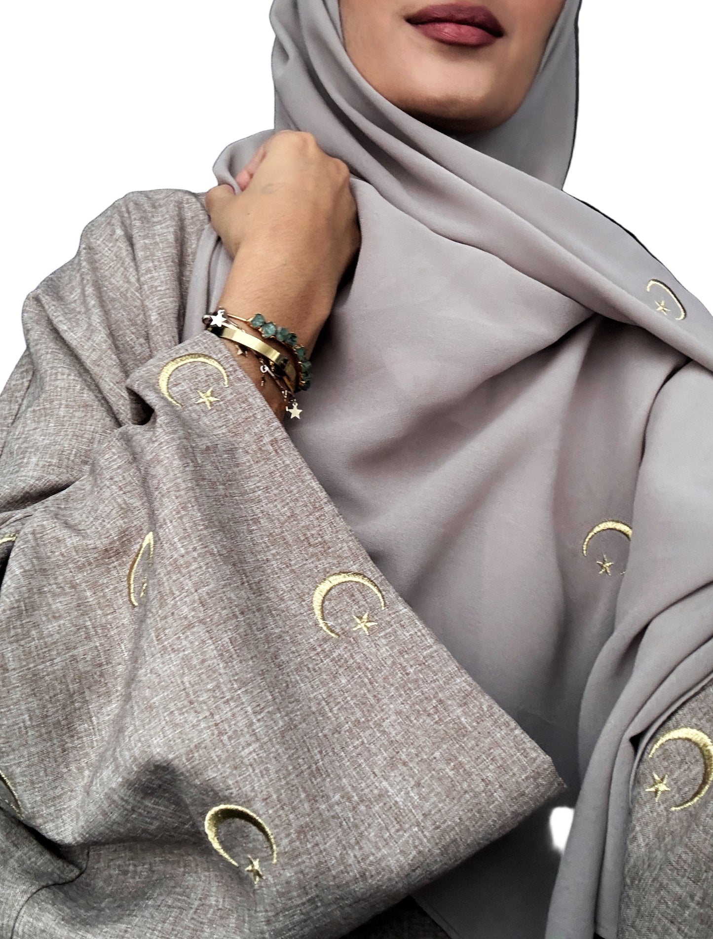 Embroidered Gold Moon & Star Abaya & Hijab Set of 2