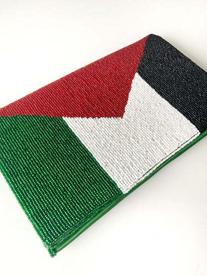 Handmade Beaded Palestine Flag Clutch Purse