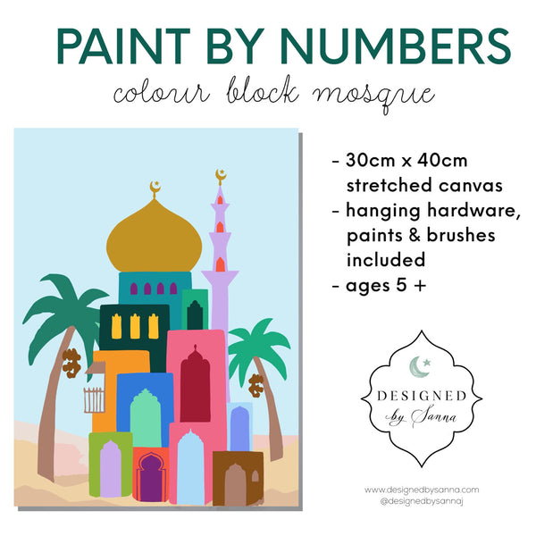 NEW! Colour Block Mosque Paint-By-Numbers Canvas Wall Art