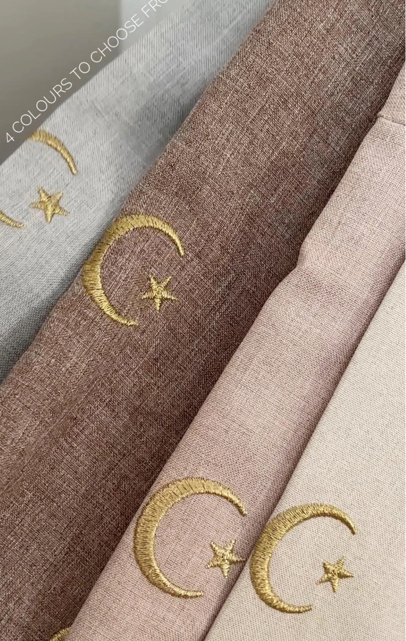 Embroidered Gold Moon & Star Abaya & Hijab Set of 2