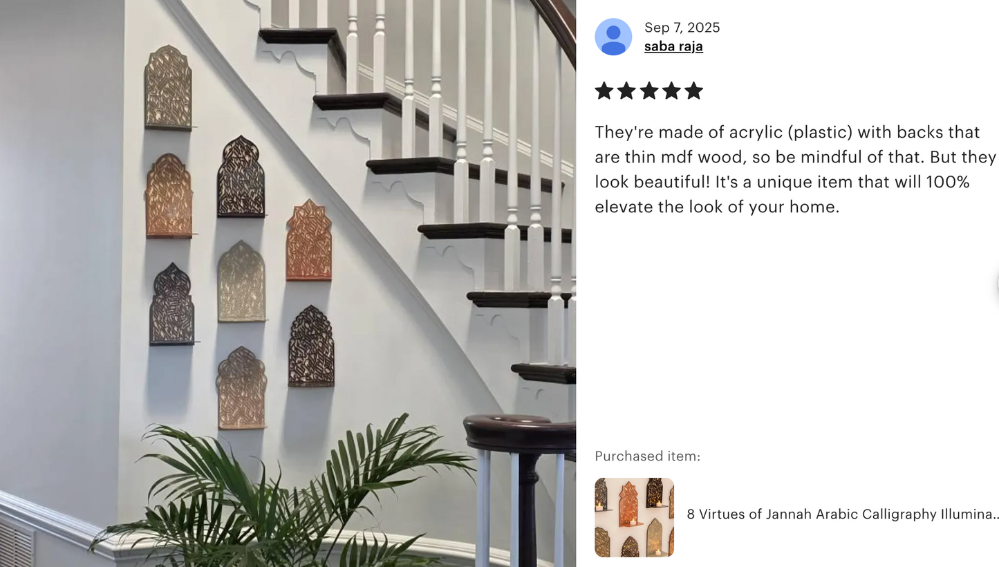 Elegant Arabic Calligraphy Art Instillation 8 Virtues of Jannah