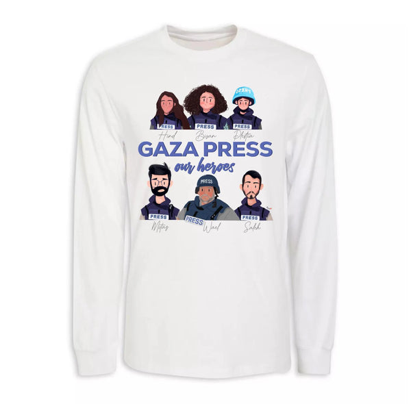 Gaza Press Heroes | Women's Relaxed T-Shirt Long sleeve Crewneck | 100% of proceeds for Gaza emergency aid