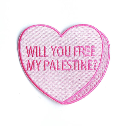 "Will You Free My Palestine?" Iron-on embroidered fabric patch