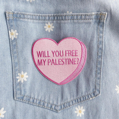 "Will You Free My Palestine?" Iron-on embroidered fabric patch