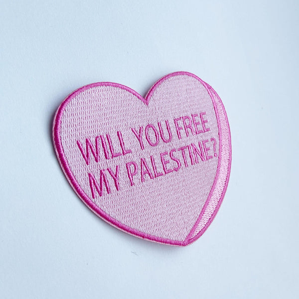 Will You Free My Palestine? Iron-on embroidered fabric patch student protest anti-war anti-genocide Gaza Press Free Palestine Social Justice