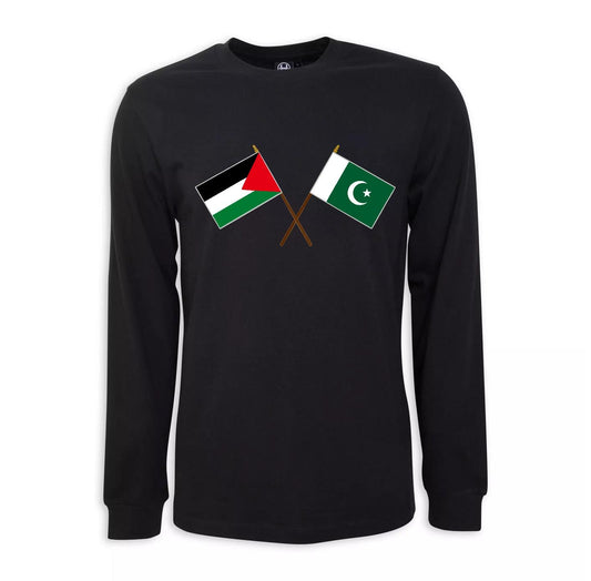 Pakistan & Palestine flag Long Sleeve Hand-pressed Unisex Tshirt