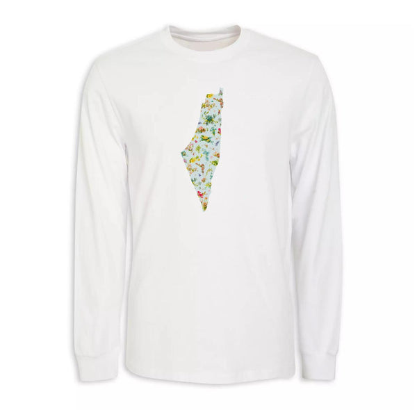 Floral Palestine Map Hand Pressed Graphic Unisex Long Sleeve Islamic art Muslim Palestinian AlQuds Jerusalem gift modest wear hijab Hajj