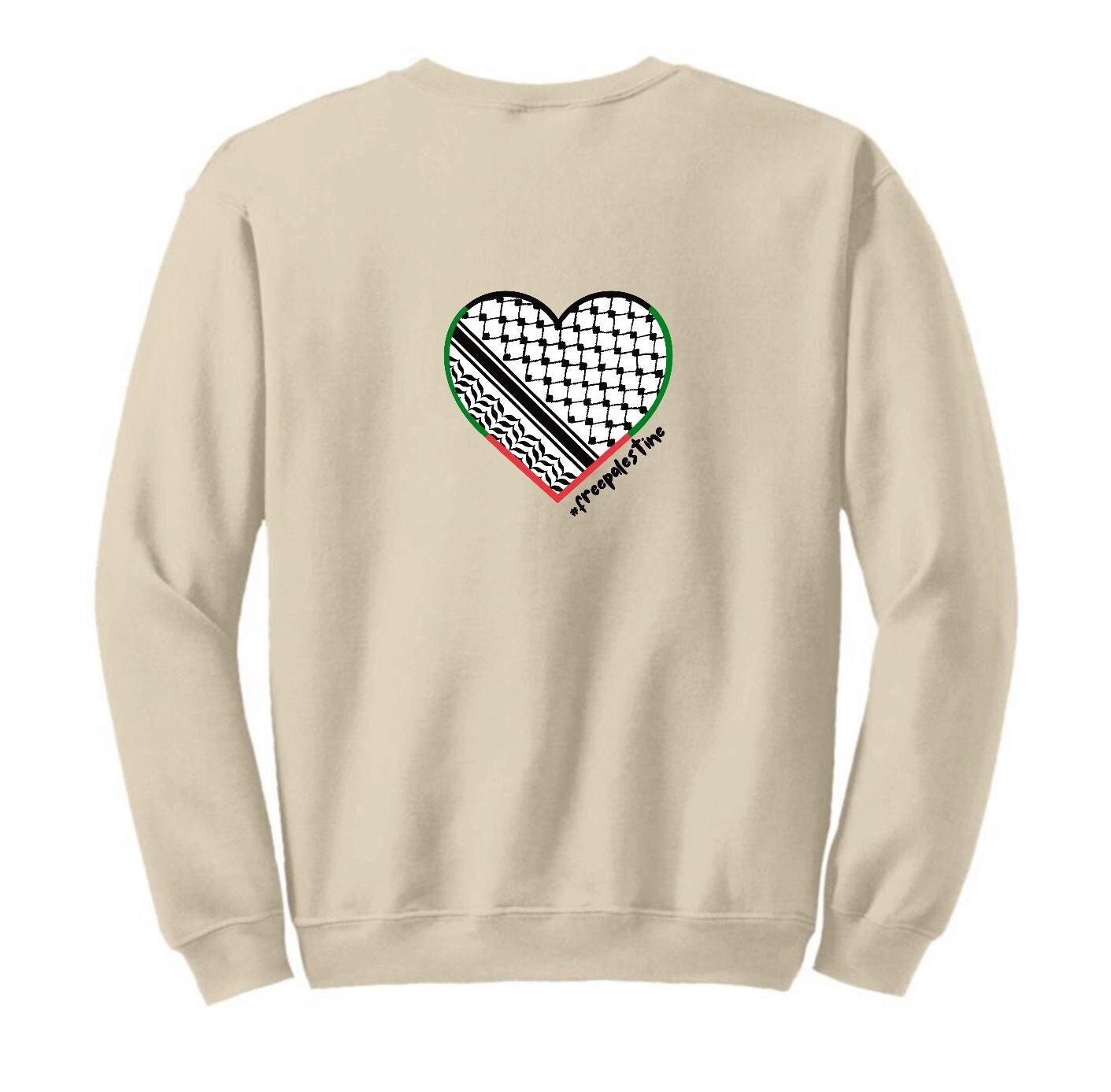 Kaffiyeh Heart Sweatshirt Crewneck Hoodie Unisex Hand Pressed Graphics Islamic art Muslim Palestine AlQuds Jerusalem modest hijab Kuffiyeh