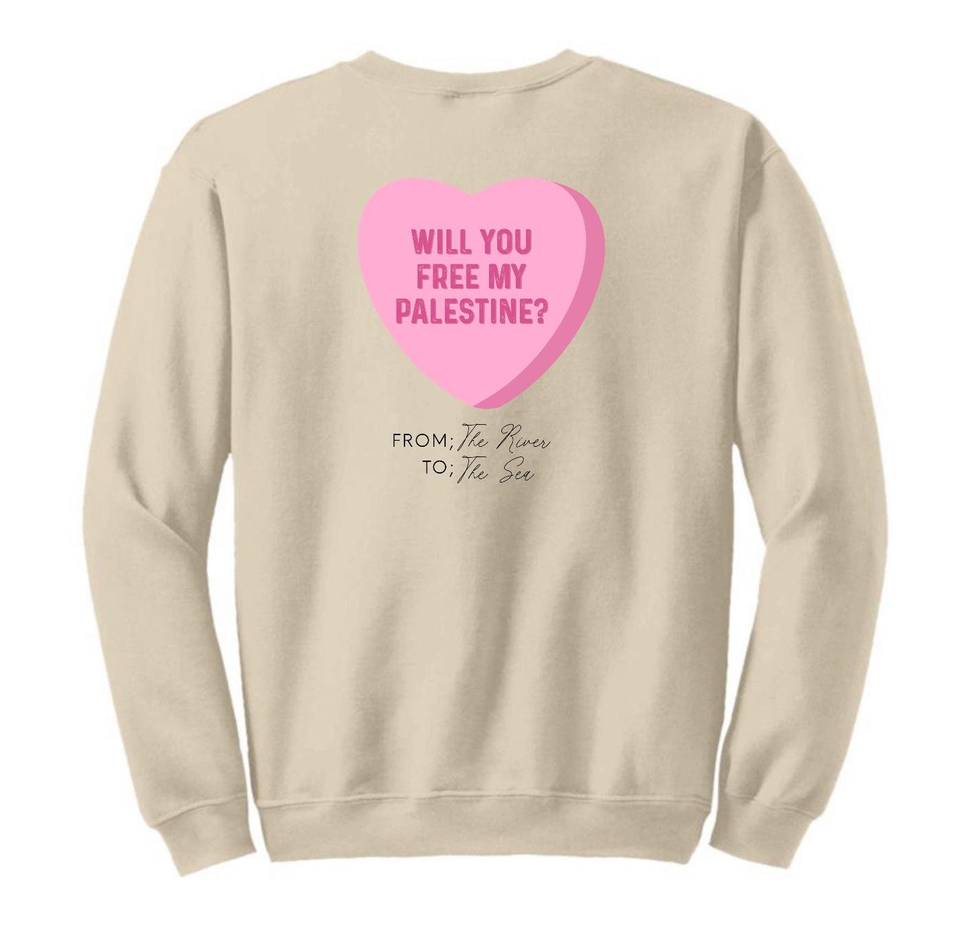 Will You Free My Palestine Sweatshirt Crewneck Hoodie Unisex Hand Pressed Graphics Islam Muslim Palestine AlQuds Jerusalem hijab Kuffiyeh