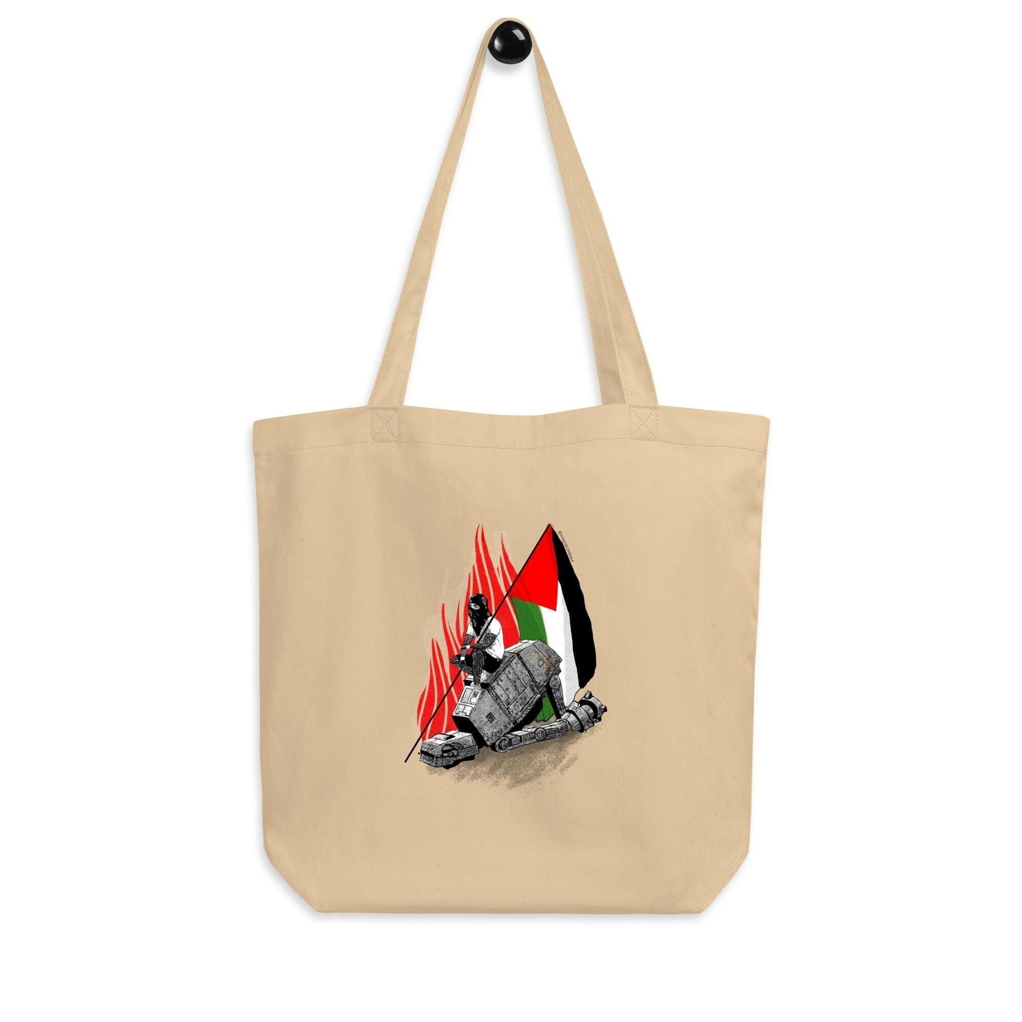 Tote bag cotton "Viva Palestina" handmade artwork social justice anti-war reusable environmentally friendly muslim modern islamic Palestine