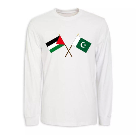 Pakistan and Palestine flag Cotton Long Sleeve Palestinian AlAqsa Palestine AlQuds AlAqsa Hand-pressed Graphic Tshirt Islamic art Muslim