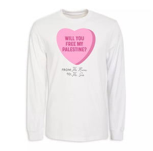 Will You Free My Palestine Hand Pressed Graphic Unisex Long Sleeve Islamic art Muslim Palestinian AlQuds Jerusalem gift modest wear hijab