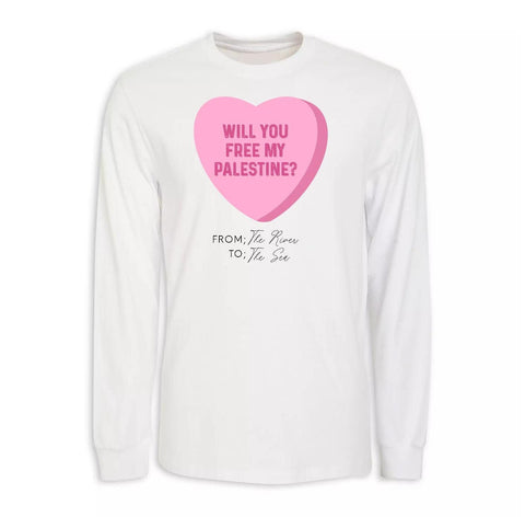 Will You Free My Palestine Hand Pressed Graphic Unisex Long Sleeve Islamic art Muslim Palestinian AlQuds Jerusalem gift modest wear hijab