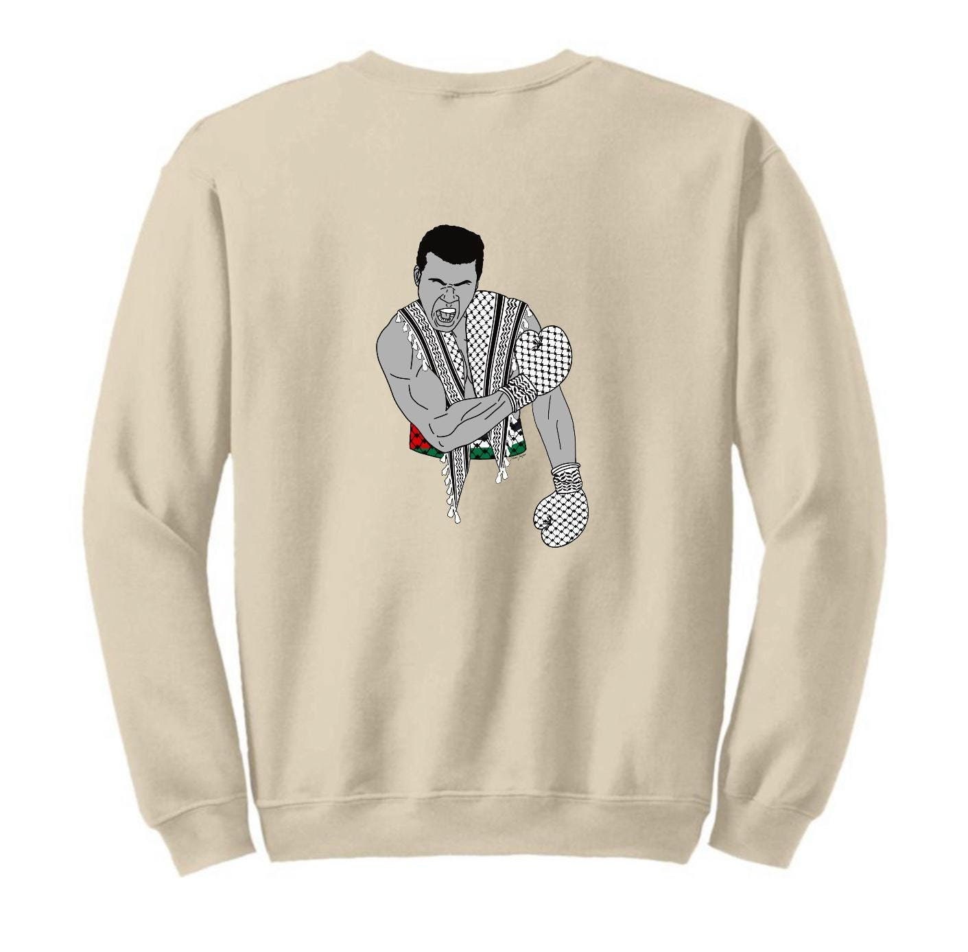 Muhammed Ali Box Sweatshirt Crewneck Hoodie Unisex Hand Pressed Graphics Islamic art Muslim Palestine AlQuds Jerusalem modest hijab Kuffiyeh