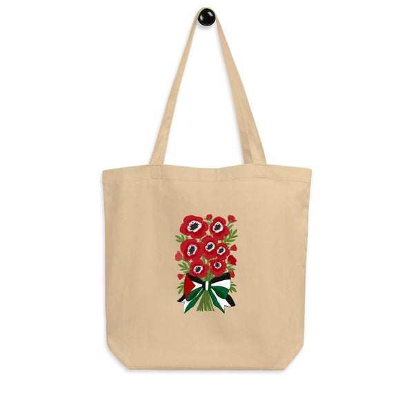 Tote bag cotton Hand-pressed handmade artwork social justice anti-war reusable environmentally friendly poppies islamic art Palestine art