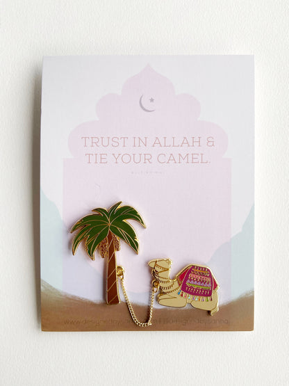 Trust Allah & Tie Your Camel Enamel Chain Pins