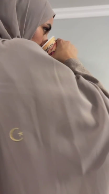 Embroidered Gold Moon & Star Abaya & Hijab Set of 2