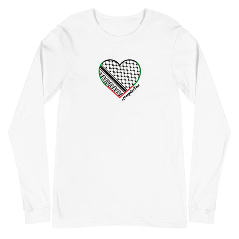 Keffiyeh Heart | Unisex Long Sleeve Tee | 33% of proceeds for Gaza emergency aid