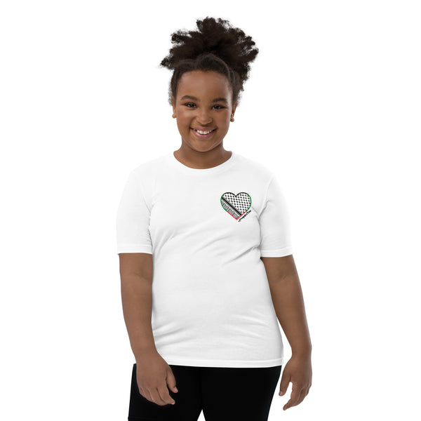 Keffiyeh Heart | Youth Short Sleeve T-Shirt | 100% of proceeds for Gaza emergency aid