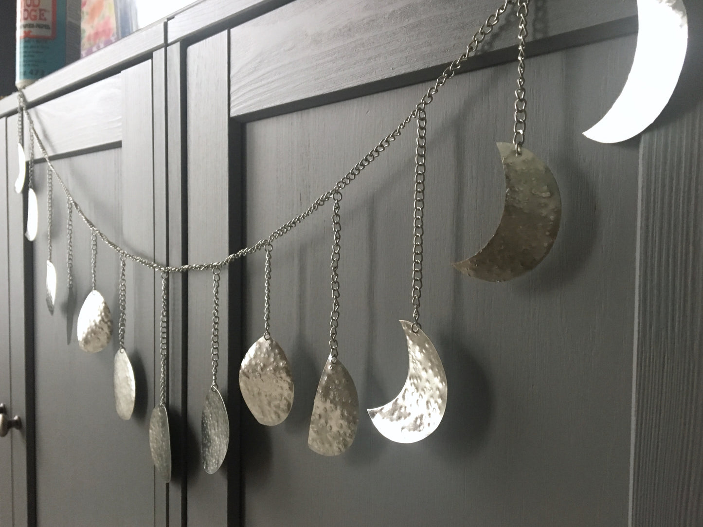 Silver Hammered Metal Moon Phase Garland