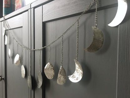 Silver Hammered Metal Moon Phase Garland