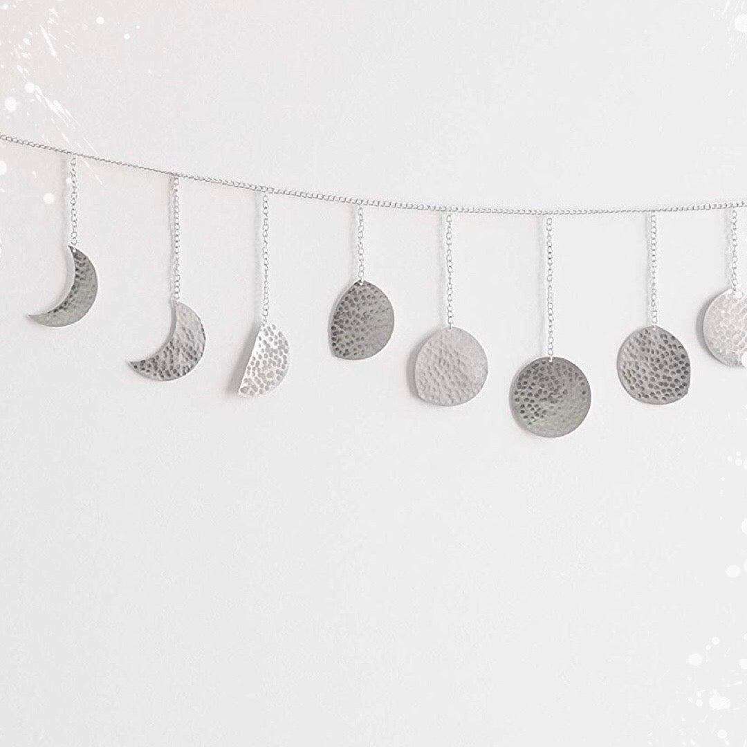 Silver Hammered Metal Moon Phase Garland